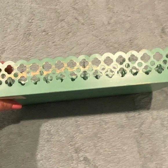 Set of 2 Mint Green Metal Organizers with Gold Patina – 13x6, Vintage Style - Picture 7 of 7